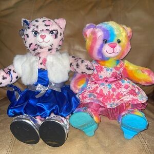 Y2K Childhood Build A Bear Sisters Pink Leopard & Rainbow Bear Set Nostalgia